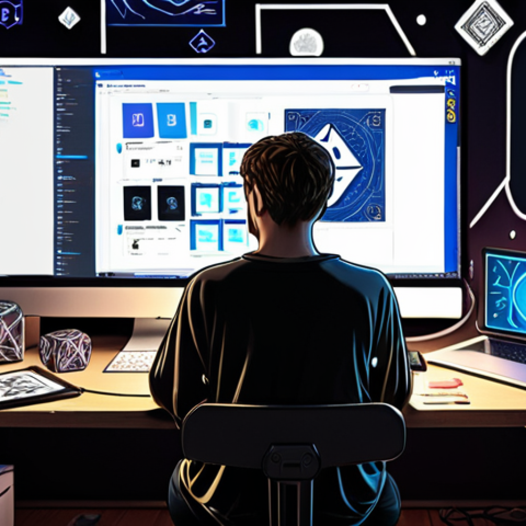 **

A digital artist sitting at their computer, looking thoughtfully at a screen displaying various blockchain logos (Ethereum, Solana, Tezos, Flow). They are surrounded by art supplies and digital drawing tools. The scene should convey the complexity and decision-making involved in choosing the right blockchain for NFTs. Style: A slightly surreal, digital art style.

**